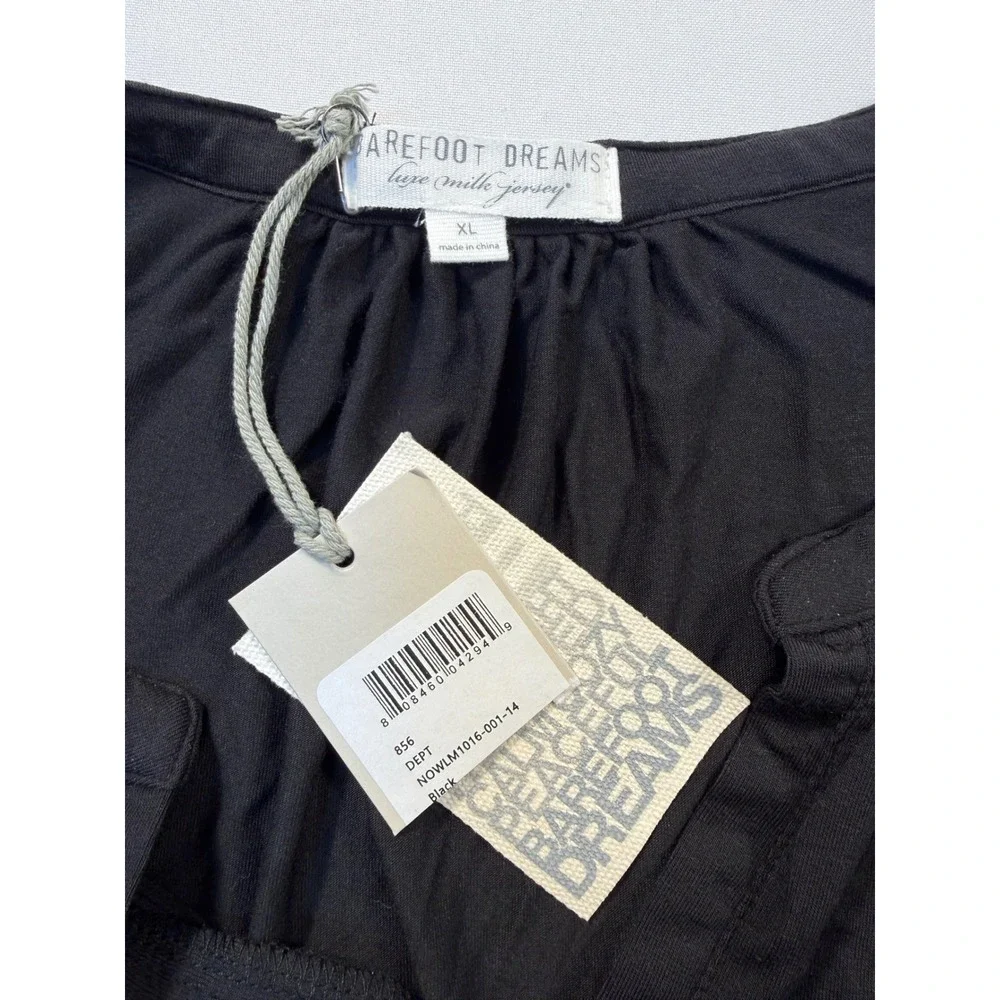 Barefoot Dreams Luxe Milk Jersey V-Neck‎ Long Sleeve Top Black XL blause